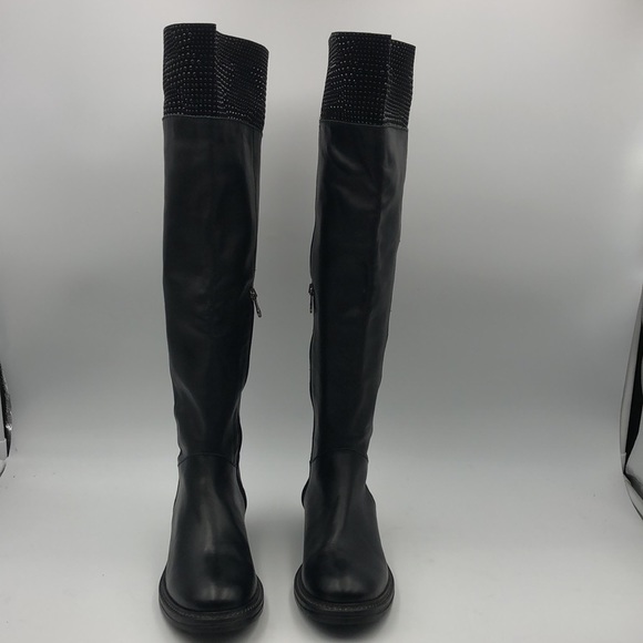 Weekend By Pedro Miralles Rhinestone Accents Over The Knee High Leather Boots